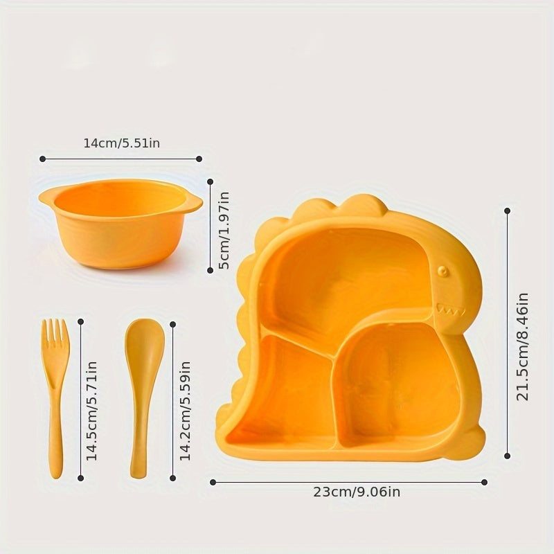 Children's Dinosaur-Shaped BPA-Free Plastic Dinnerware Set with Plate Bowl Fork Spoon