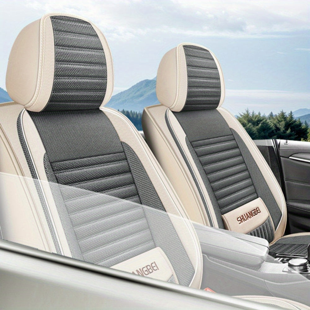 Full-Cover Linen Car Seat Cover Universal Four Seasons Lumbar Support