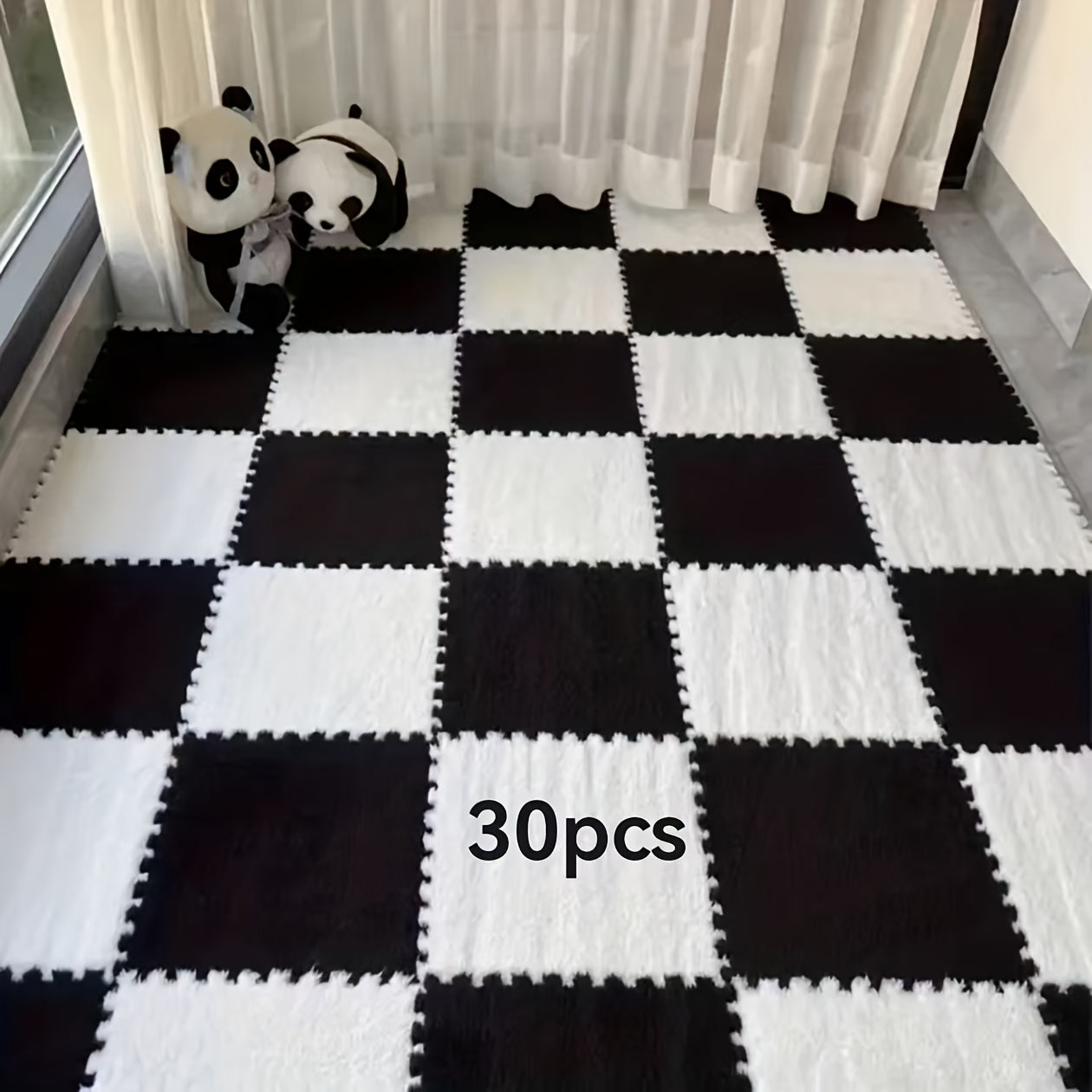 Set of 30 Braided Flannel Area Rugs Square Mats Low Pile Floor Tiles for Bedroom Living Room