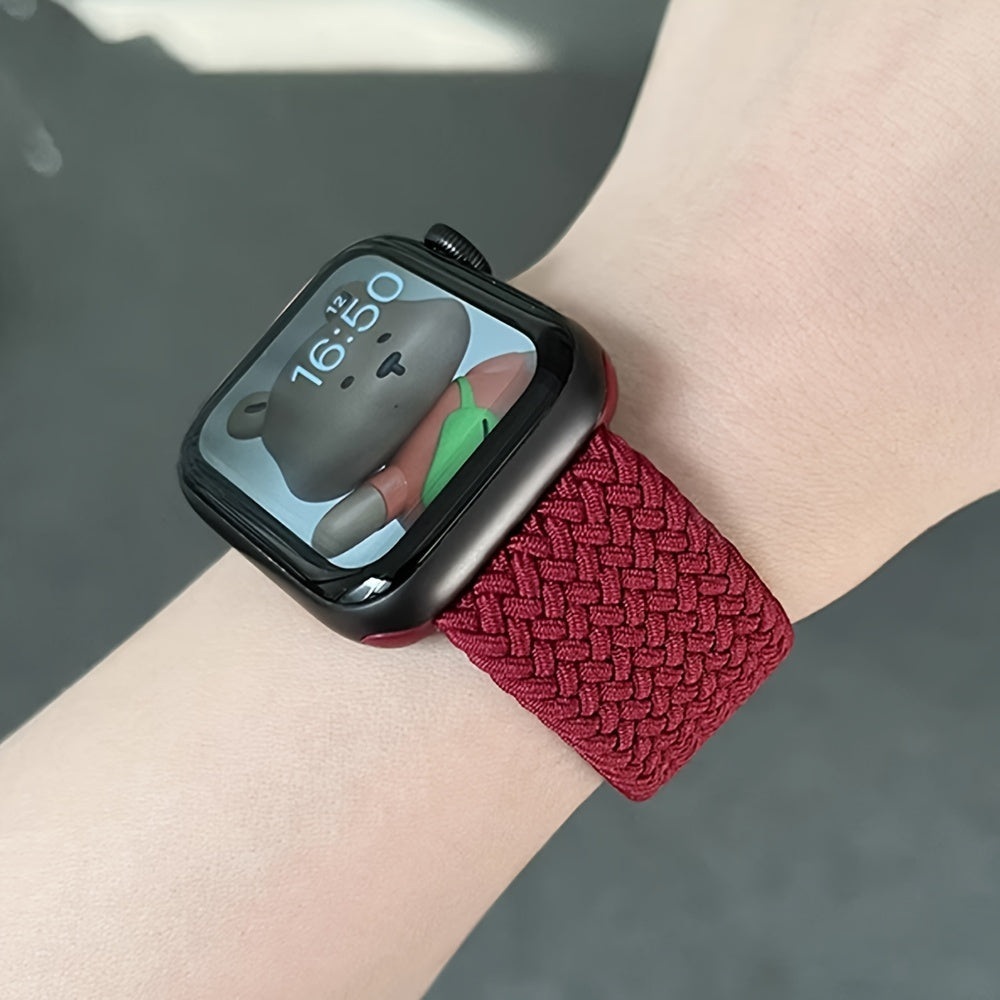 Adjustable Polyamide Watch Band Set with Breathable Elastic Woven Straps and Silicone Case for Apple Watch 38-49mm