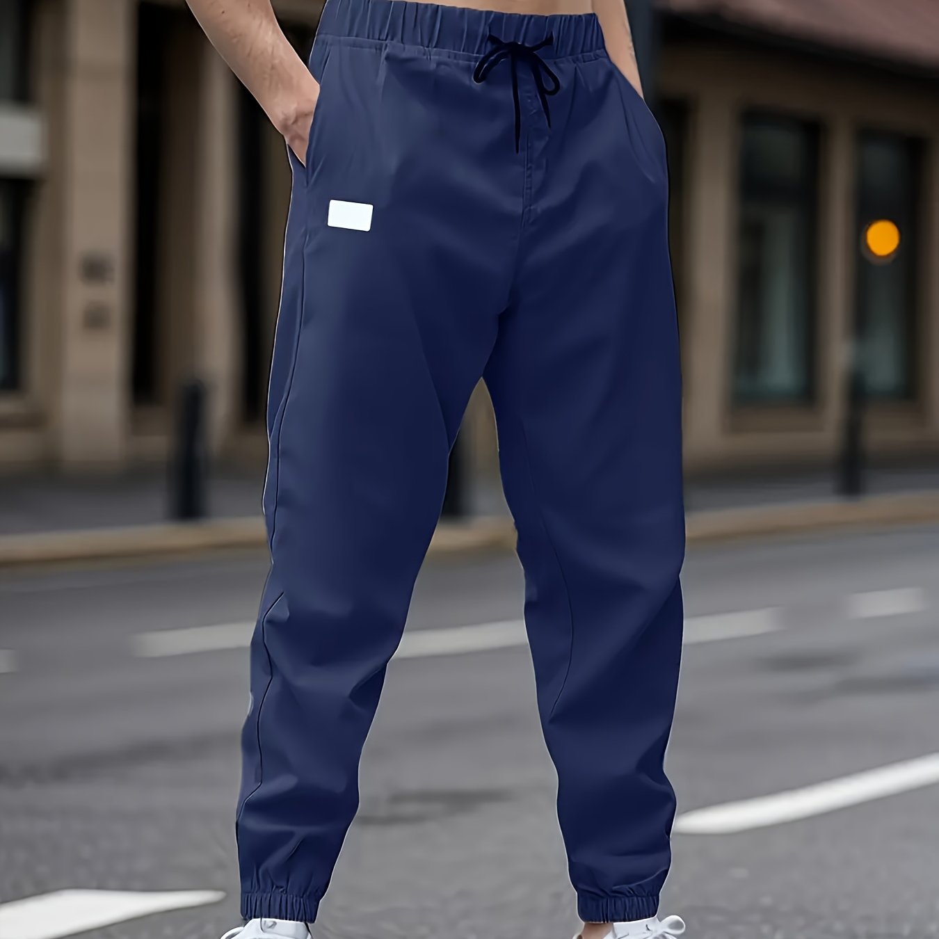 Men's Casual Cargo Pants Non-Stretch Polyester Drawstring Waist Regular Fit Solid Color