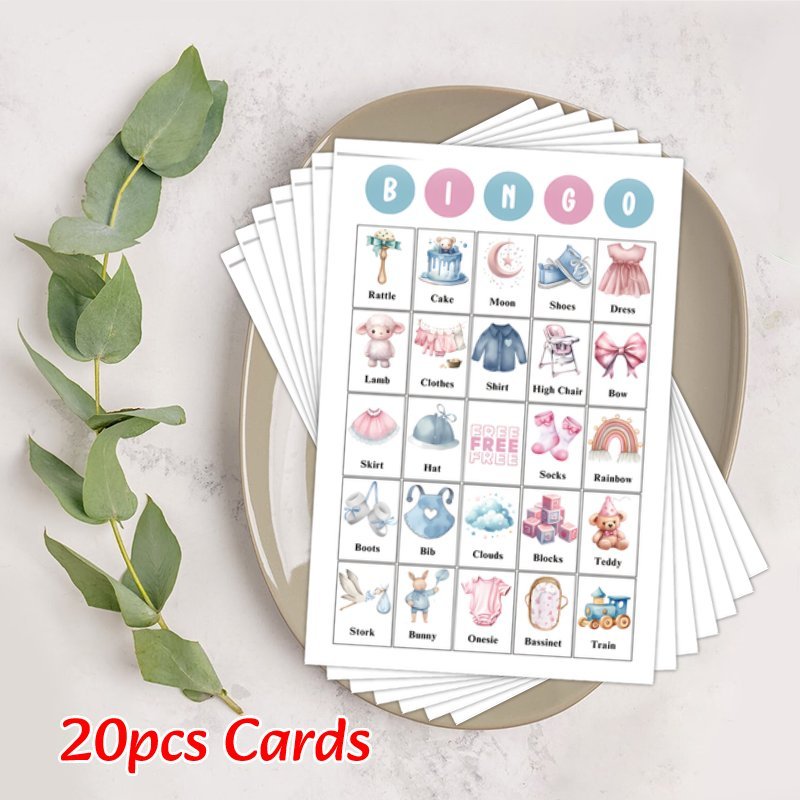 Set of 20 Baby Shower Bingo Cards for Gender Reveal Party Game Blue Pink Designs