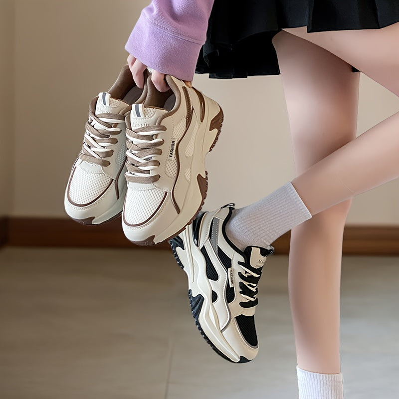 Women's Fashion Contrasting Sneakers Casual Sports Shoes Breathable Chunky Sole