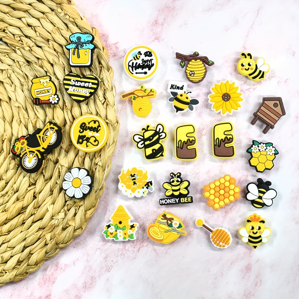 25Pcs Cute Insect Shoe Charms Set Bee Honeycomb Decor for Sandals and Garden Shoes