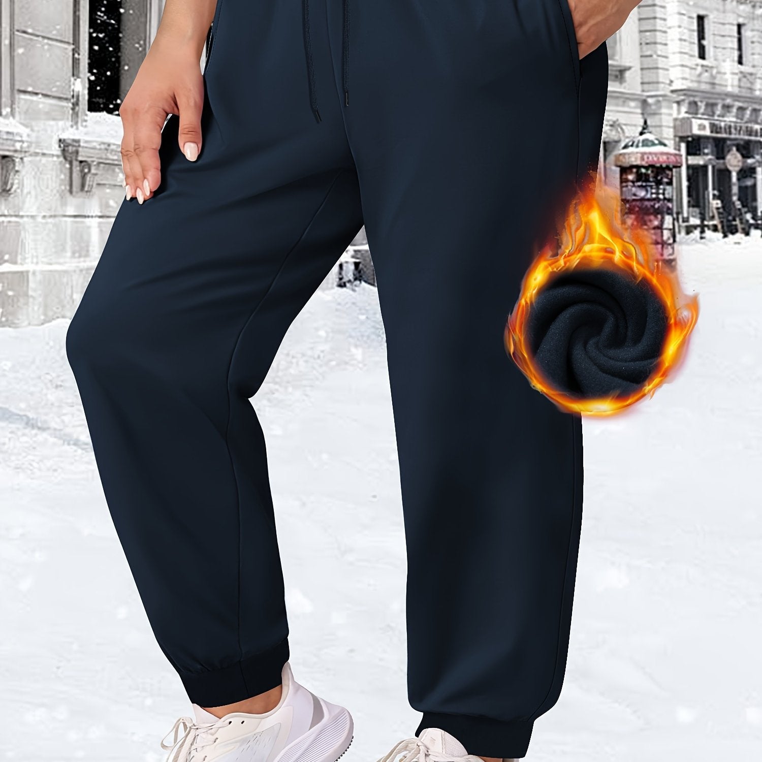 Plus Size Fitted Joggers With Pockets Drawstring Casual Pants for Fall Winter