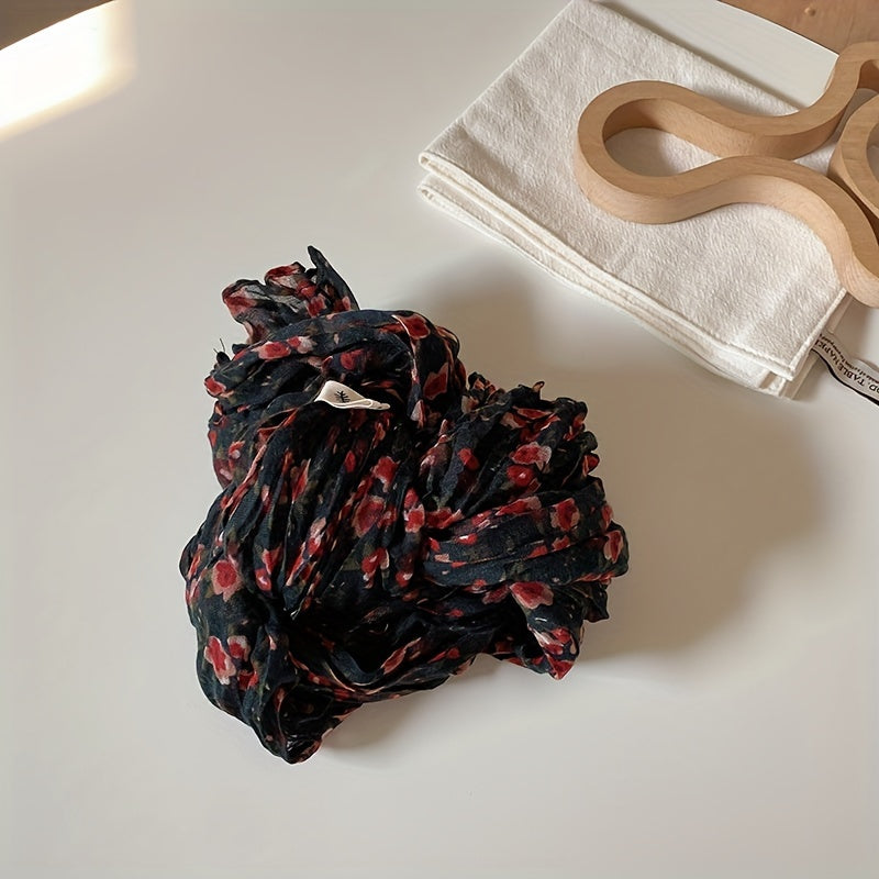 Women's Summer Sunscreen Scarf Floral Print Linen Thin Breathable Vintage Style