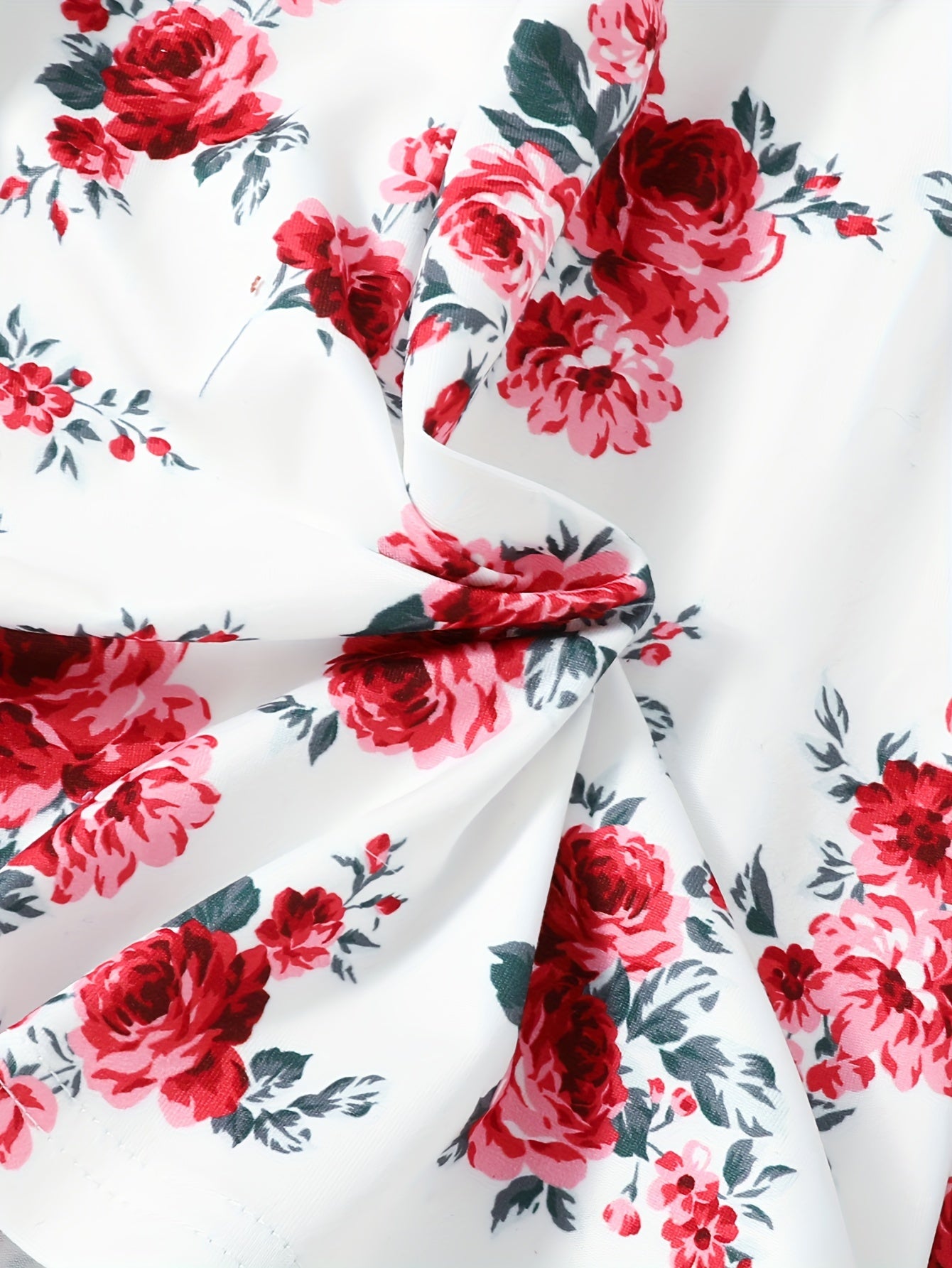 Girls' Spring Fall Floral Dress Set with Ruffle Hem and Crew Neck Top