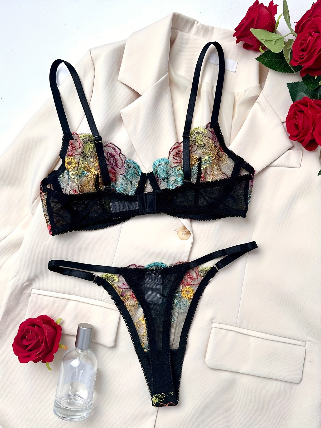 Women's Embroidered Lingerie Set with Bra and Panty