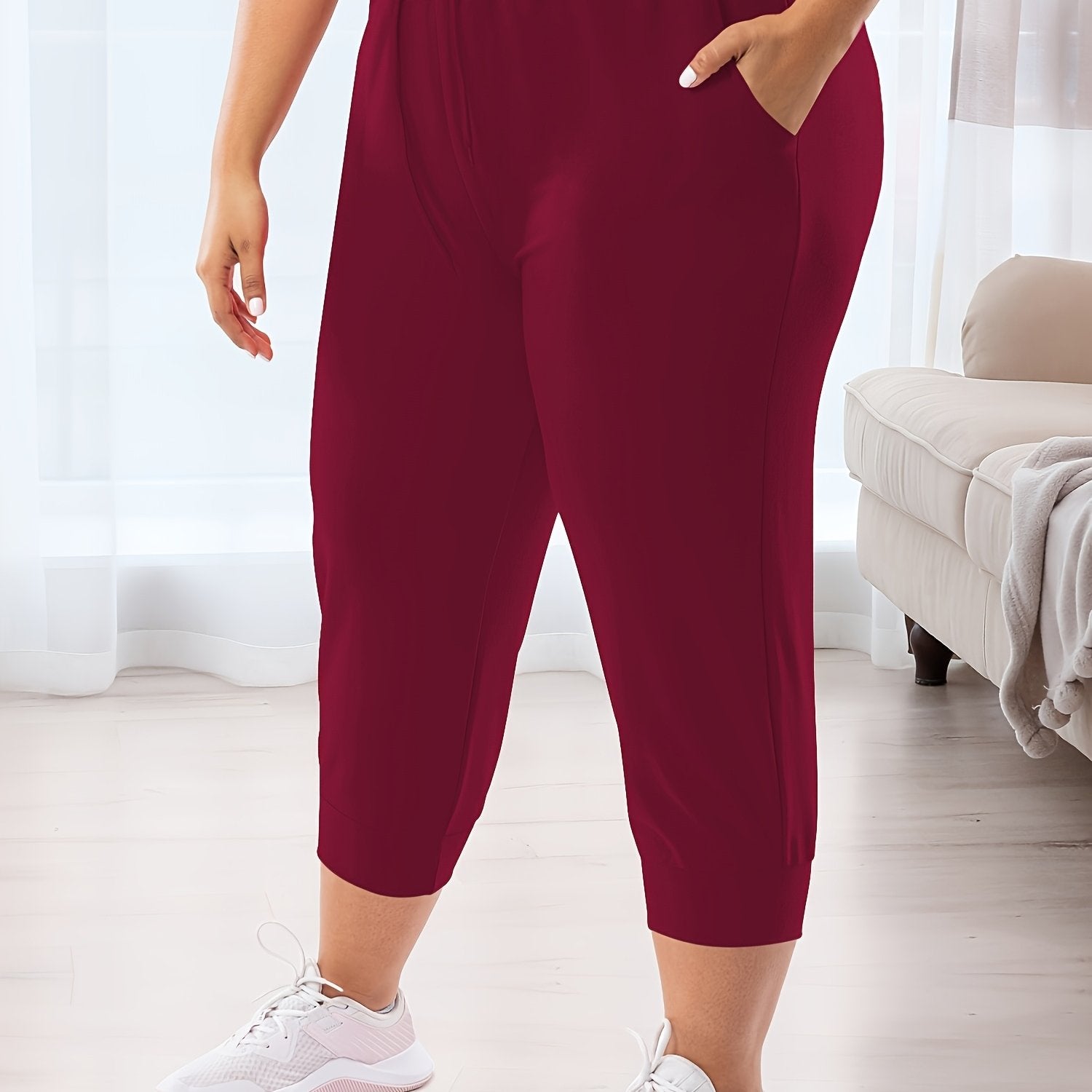 Plus Size Loose Fit Jogger Pants with Drawstring Waist and Pockets
