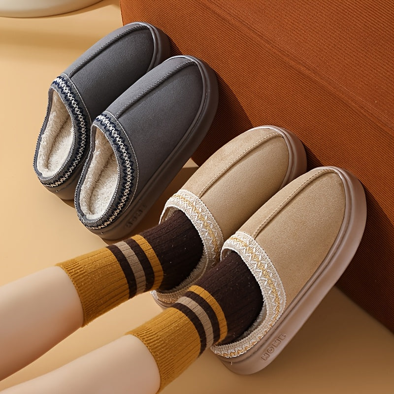 Women's Plush Lace-Trimmed Slippers With EVA Sole Lightweight Cozy