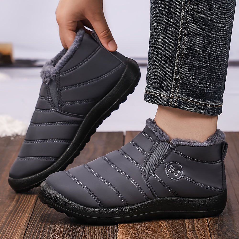 Women's Slip-On Ankle Boots Black Soft Fabric Plush Lining Comfortable Flat
