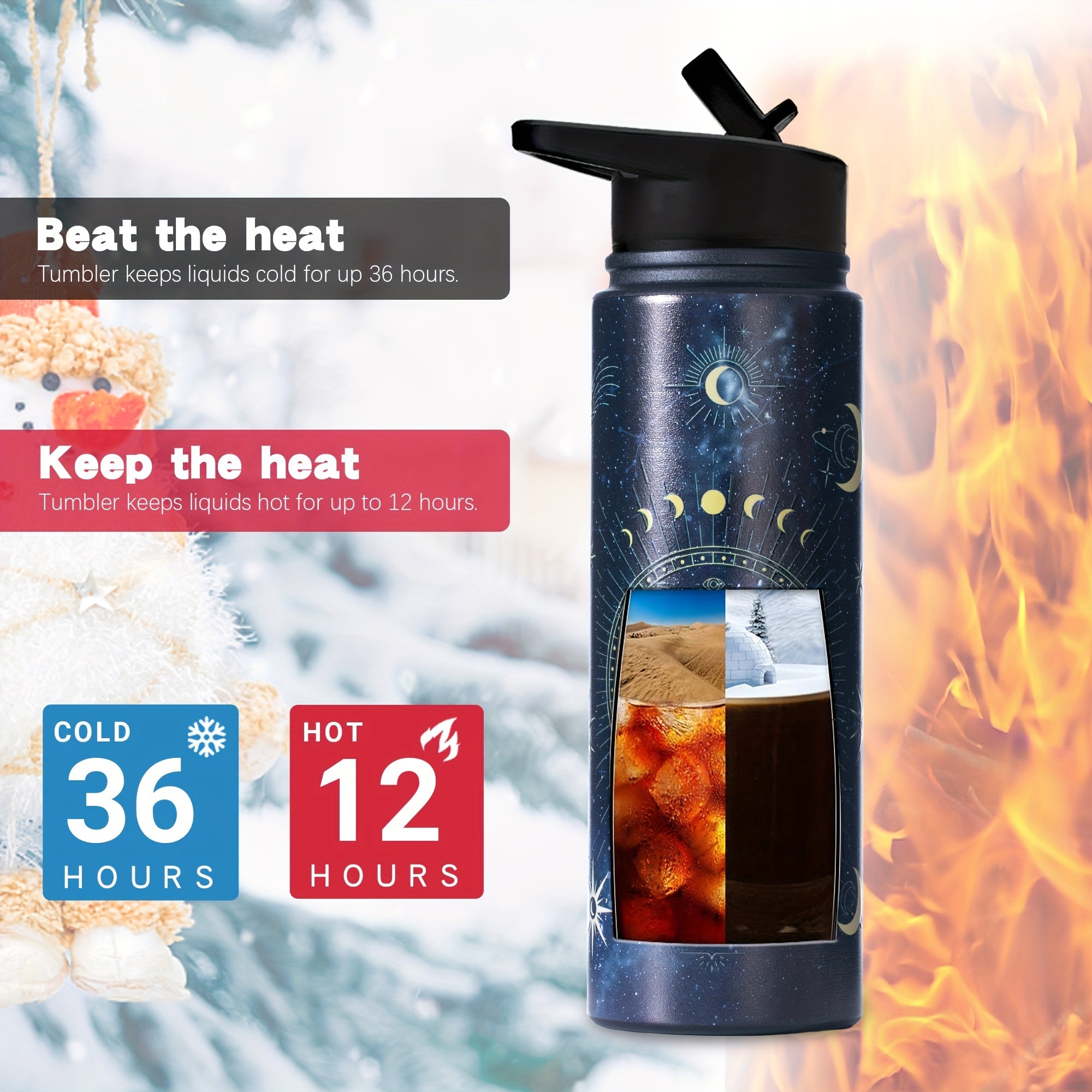 1 dona zanglamas po'latdan yasalgan zodiak suv shishasi qopqoq, qalamcha va ikki qavatli vakuum izolyatsiyasi bilan - sayohat, ochiq havoda faoliyatlar yoki tug'ilgan kun sovg'asi sifatida ideal. Halloween partiyalari yoki xona bezaklari uchun ajoyib.