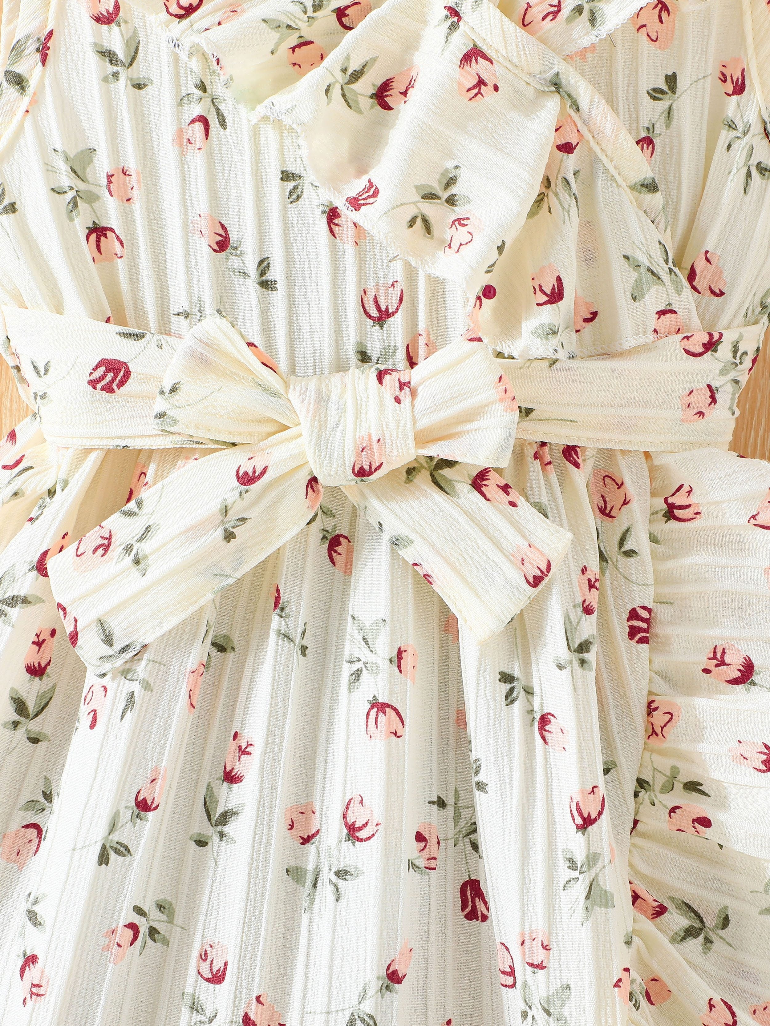 Girls' Summer Floral Sleeveless Dress with Belt for Parties and Beach Outings