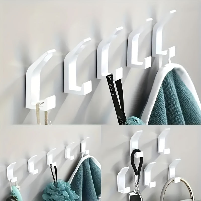 No-Drill Wall Hooks Set of 5 with Dual Hooks for Towels Coats Keys Bathroom Kitchen Organizing