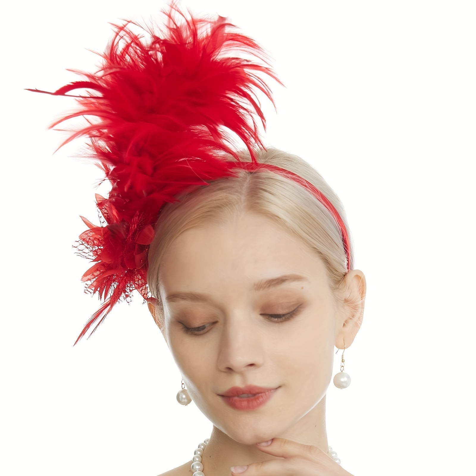 Feather Headband Fascinator Hair Hoop for Cocktail and Tea Parties