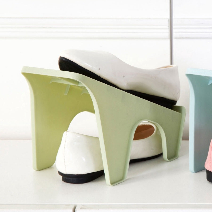 Estantería de plástico para zapatos, de dos niveles, organizador de armario, almacenamiento de calzado