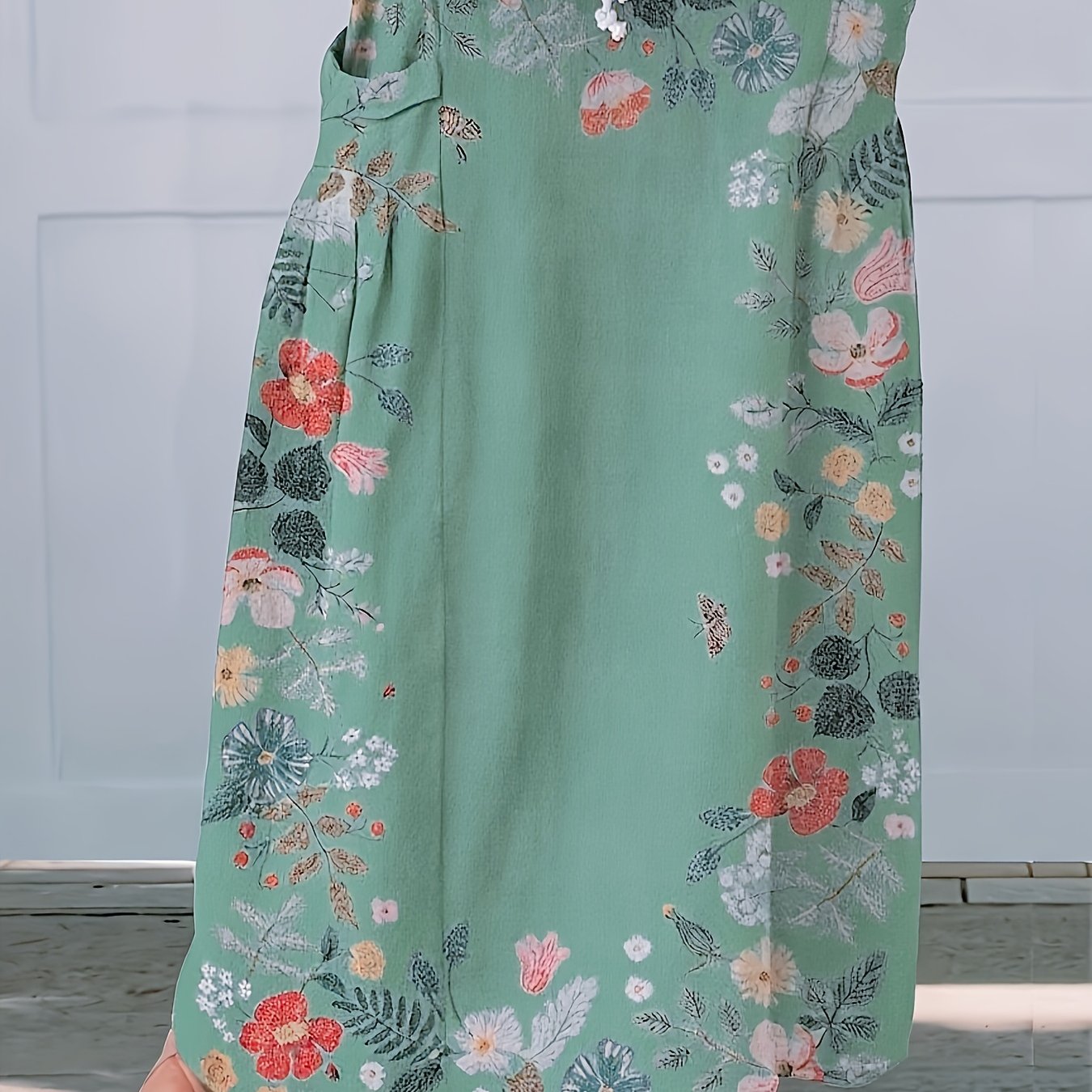 Plus Size Women's Floral Print Pencil Skirt Casual Straight Pockets All-Season