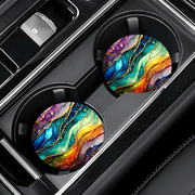 2pcs Car Coasters Faux Leather Shimmer Ripple Pattern Waterproof Non Slip