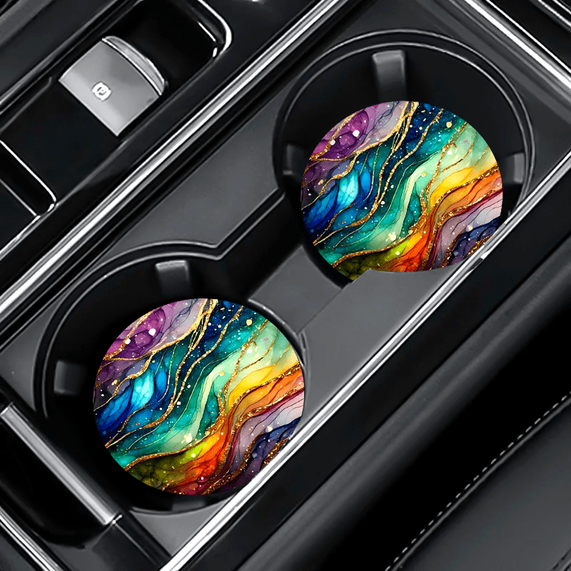 2pcs Car Coasters Faux Leather Shimmer Ripple Pattern Waterproof Non Slip