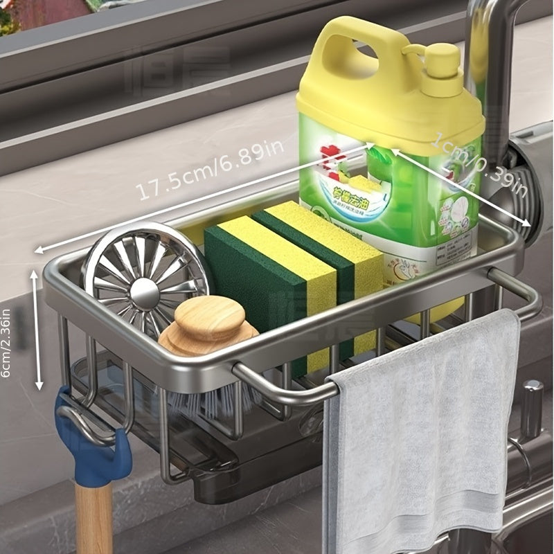 Multifunctional Kitchen Sink Storage Basket with Cloth Holder and Draining Tray