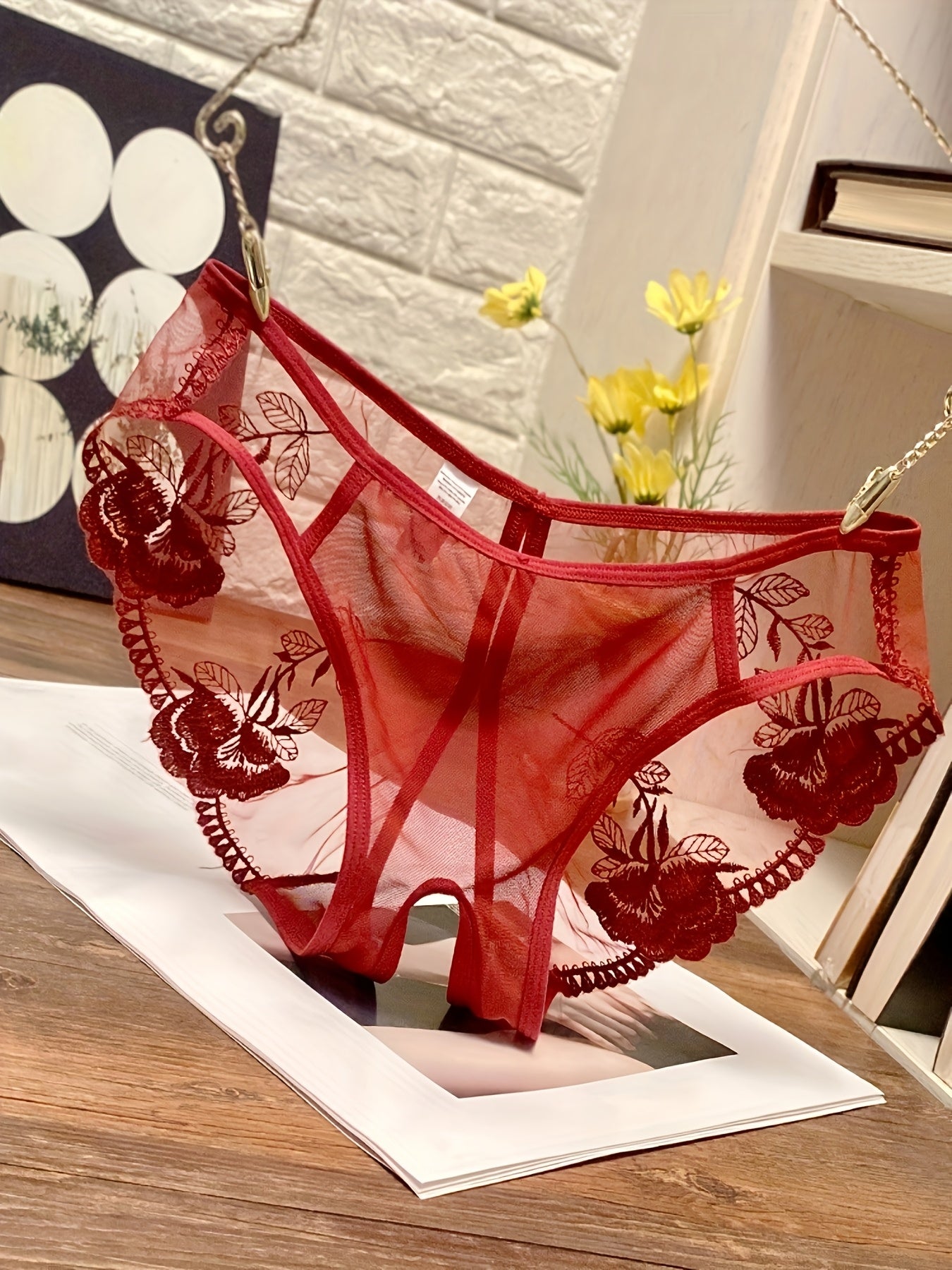 Women's Erotic Lingerie Lace Embroidery Mesh Triangle Underwear