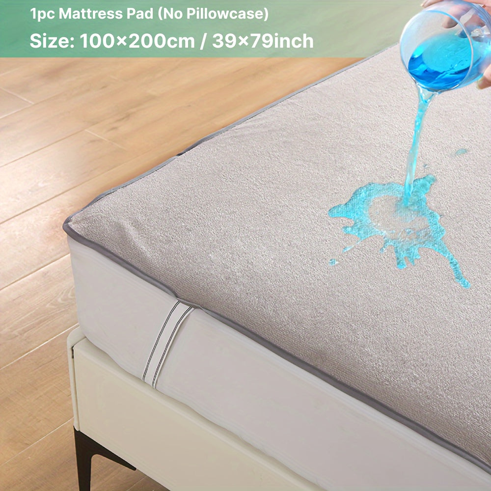 Protector de colchón impermeable cubre gris blanco poliéster tejido a máquina con correas de tirón incluidas