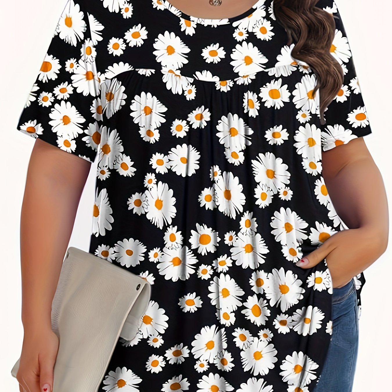 Plus Size Women's Floral Print Short Sleeve T-Shirt Casual All-Season Top