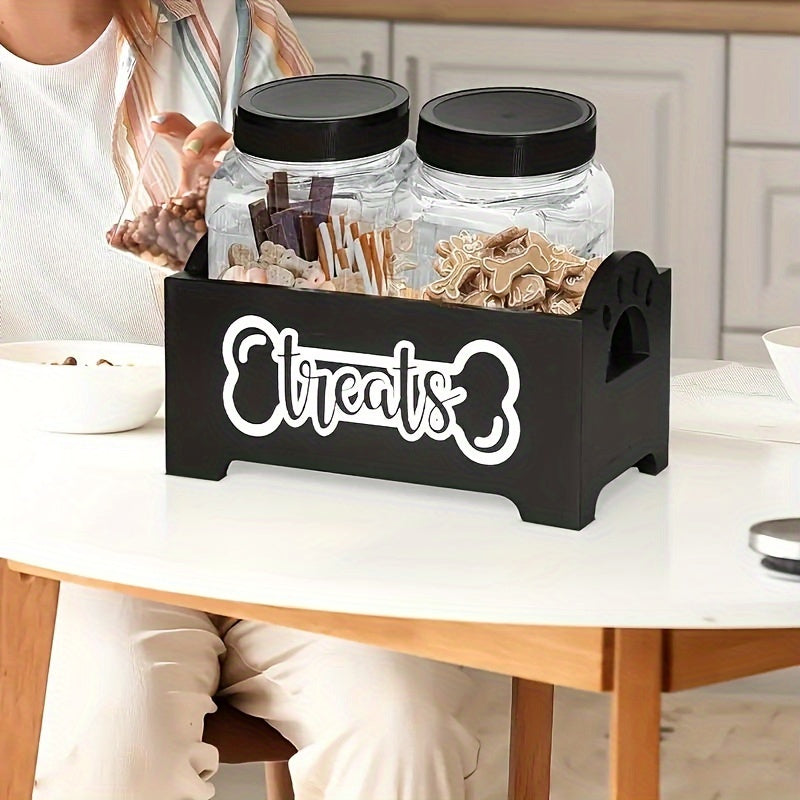Wooden Pet Treat Storage Station with 2 Plastic Jars for Dog Snacks and Treats