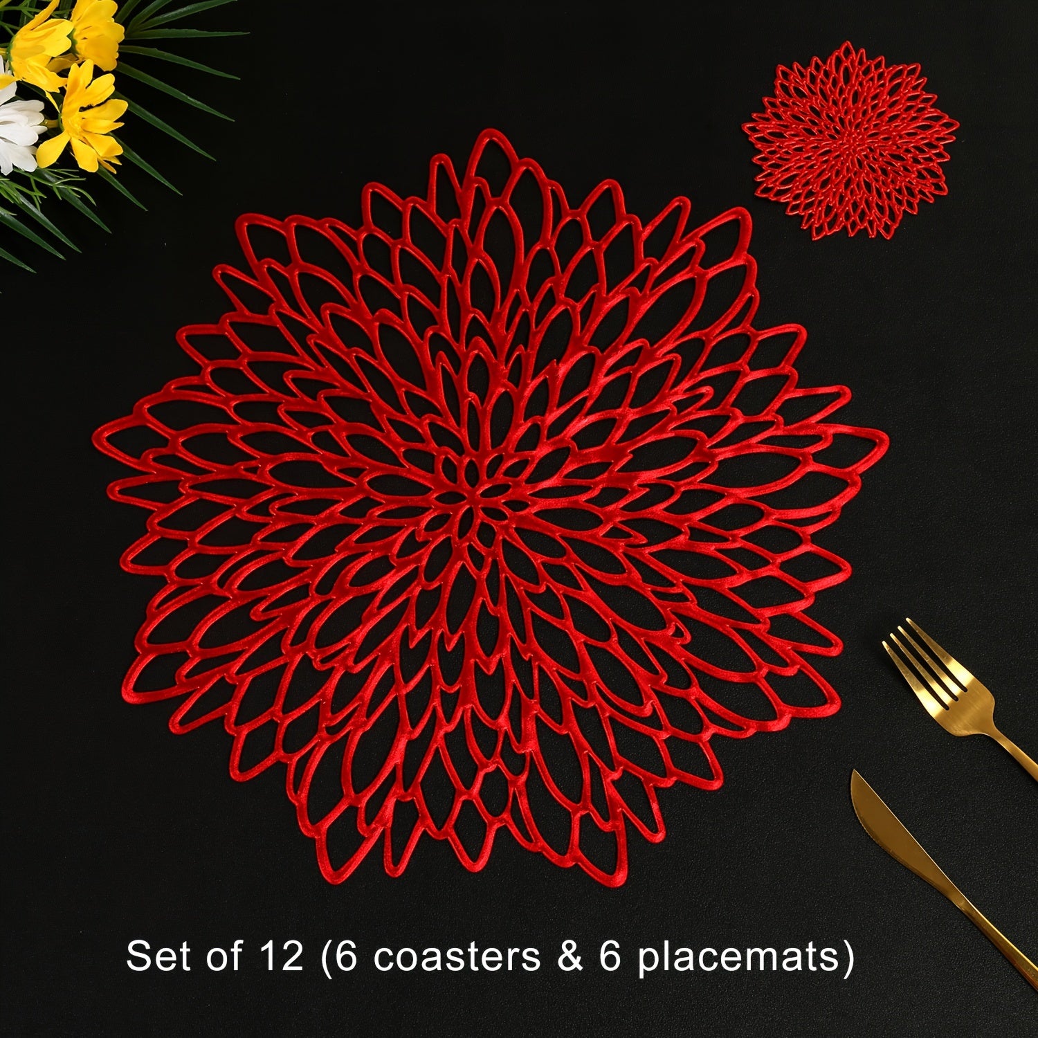 Сет подставок под горячее и коастеров с цветами гибискуса для отелей, ресторанов и кухонь. Устойчивы к теплу и не скользят. Доступны в наборах по 4, 8, 12 и 16 штук.