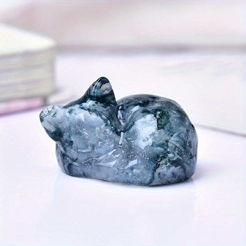 Cristal tallado de una gata durmiendo, espécimen mineral, decoración para el hogar, regalo