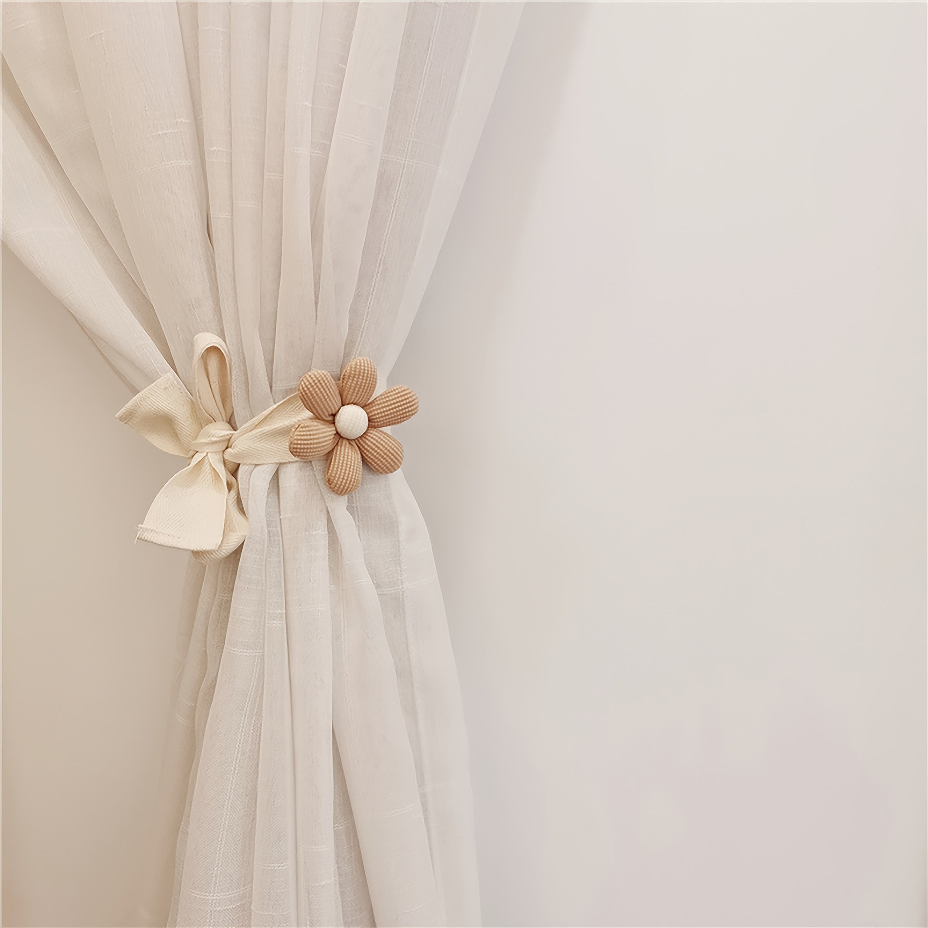 Set of 2 Lion Plush Curtain Tiebacks with 3D Flowers for Bedroom Living Room Decor