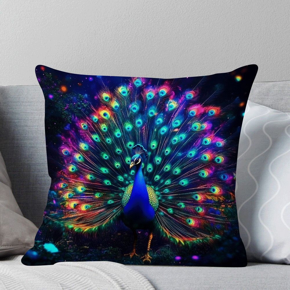 Peacock Pillow Cover 45.72x45.72 cm Polyester Zipper Decorative Throw Pillowcase