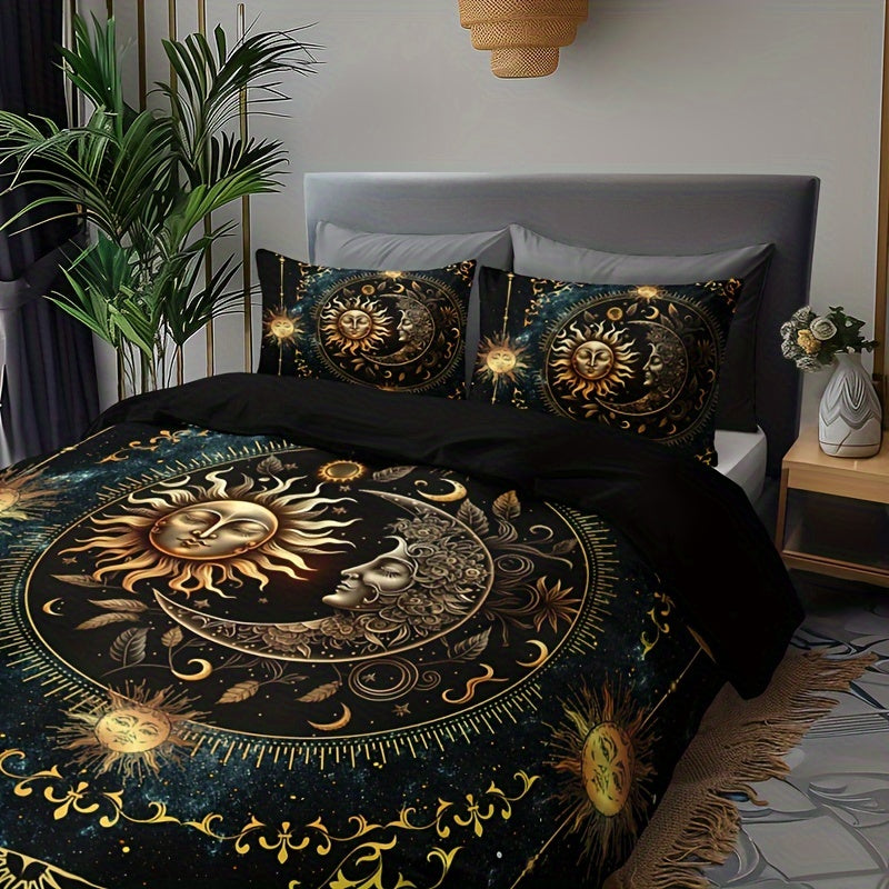 Celestial Sun and Moon Duvet Cover Set 100% Polyester Digital Print All-Season