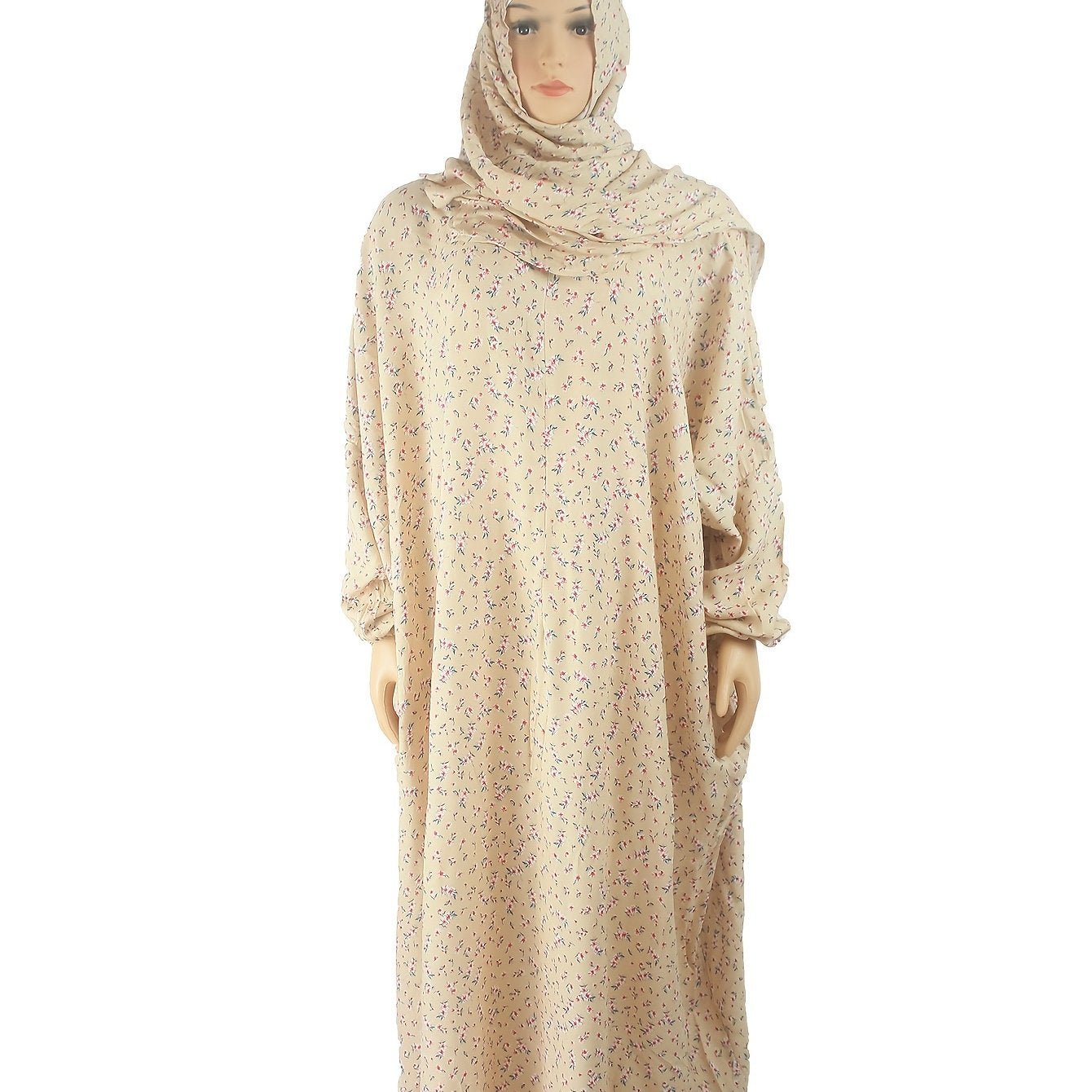 Women's Plus Size Muslim Elegant Loose Print Abaya Traditional Middle Eastern Dress