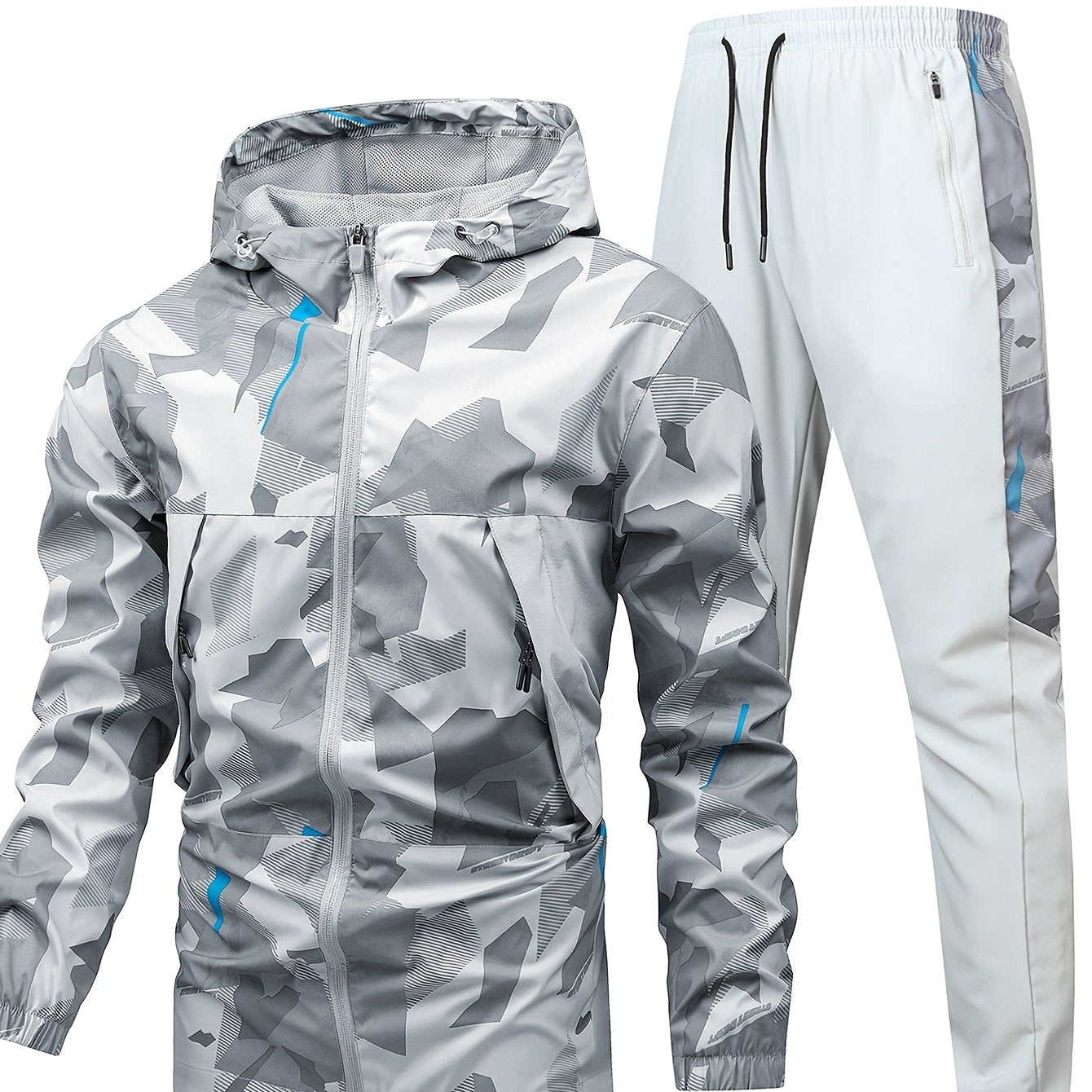Men's Camo Long Sleeve Hooded Sports Outfit with Casual Pants