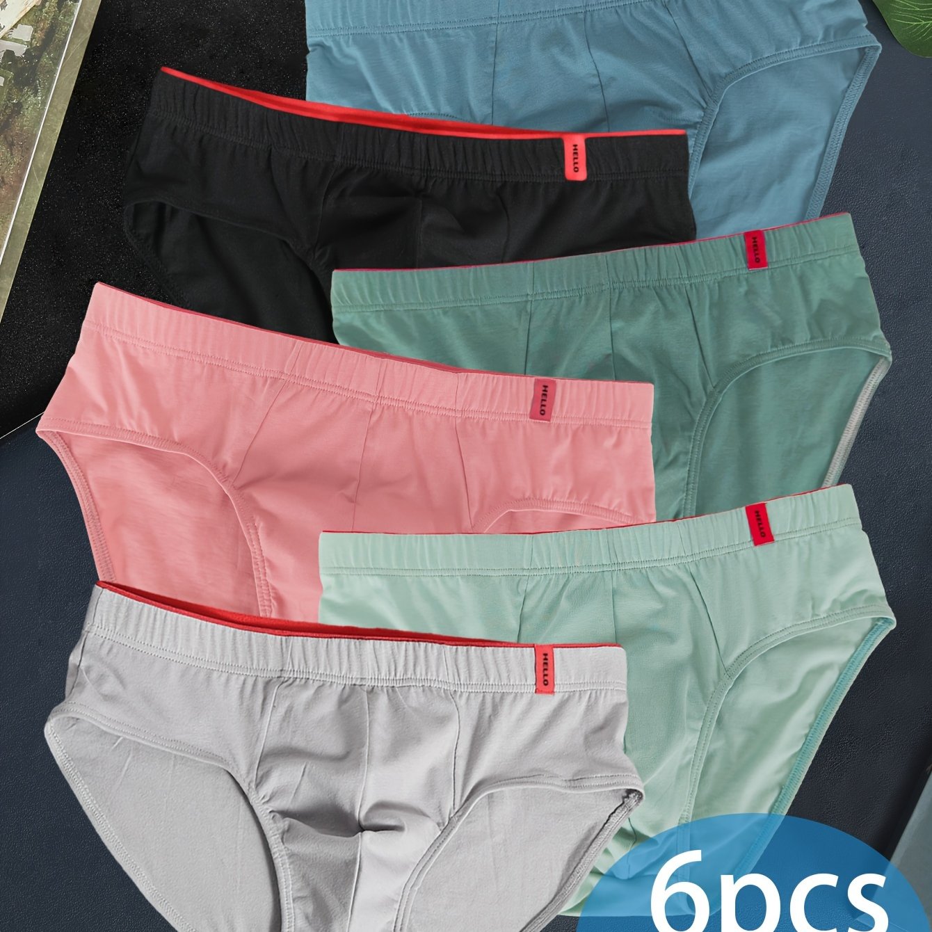 6 dona erkaklar uchun nafas oladigan paxta uchburchakli ichki kiyimlar, yuqori elastik belbog' bilan, kundalik bokser shortlari