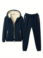 Men's Fleece Lined Tracksuit Set for Gym Running Full-Zip Hoodie Jogging Pants