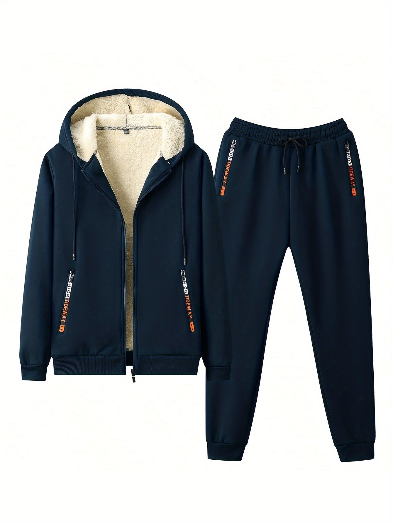 Men's Fleece Lined Tracksuit Set for Gym Running Full-Zip Hoodie Jogging Pants