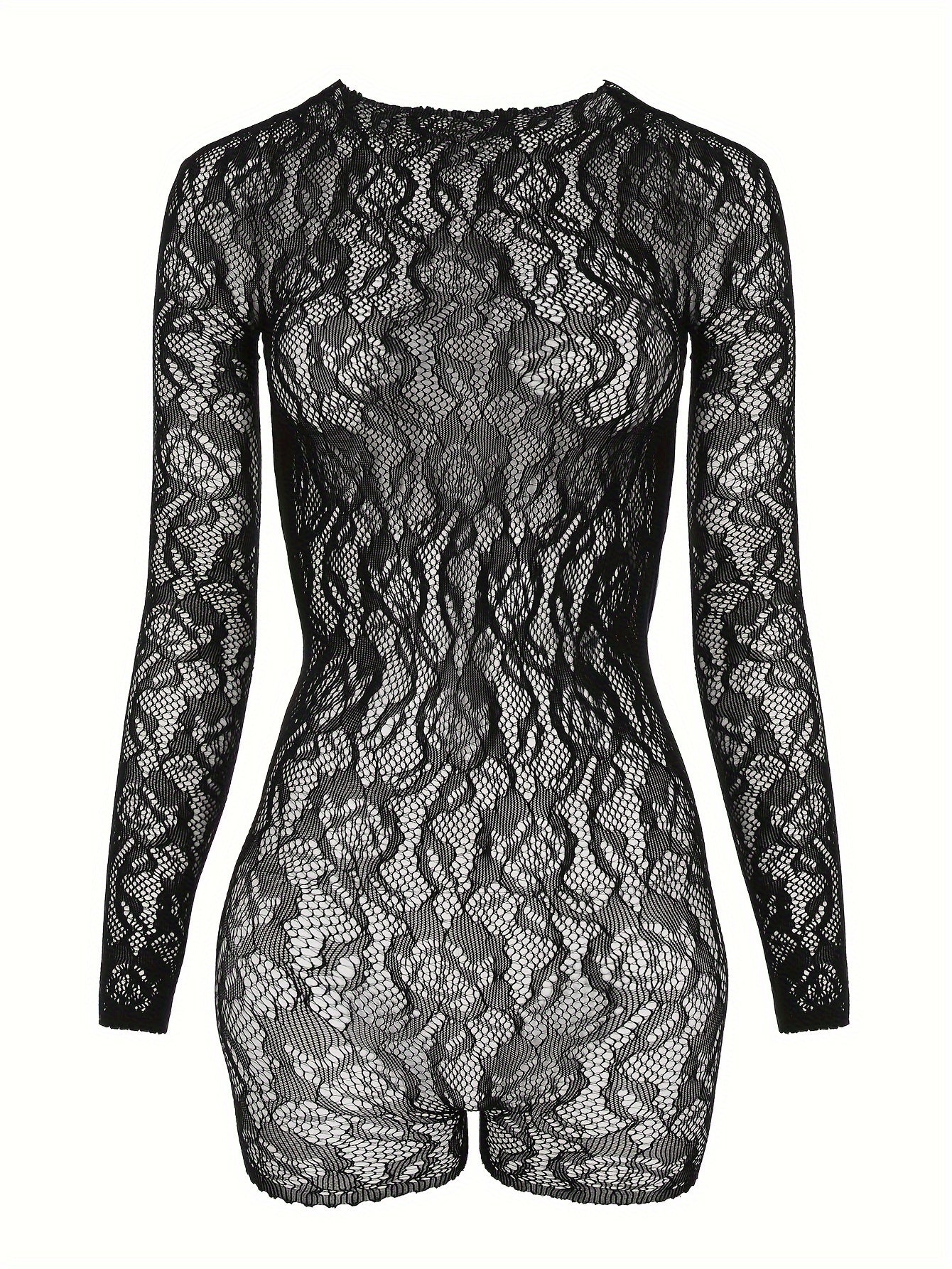 Women's Solid Color Mesh Hollow Bodysuit for Lingerie and Underwear