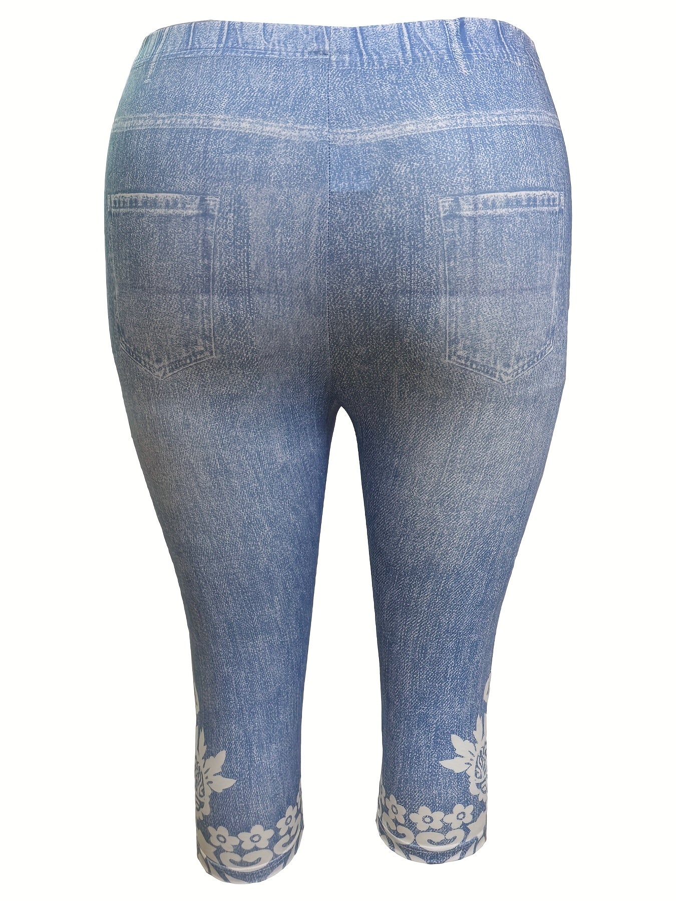 Women's Faux Denim Cropped Leggings 2-Pack Oversized Black Blue