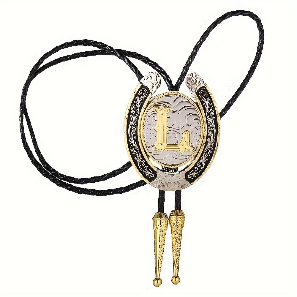 Men's Gold Round Tie with Letters A to Z Western Fashion Street Necklace Accessory