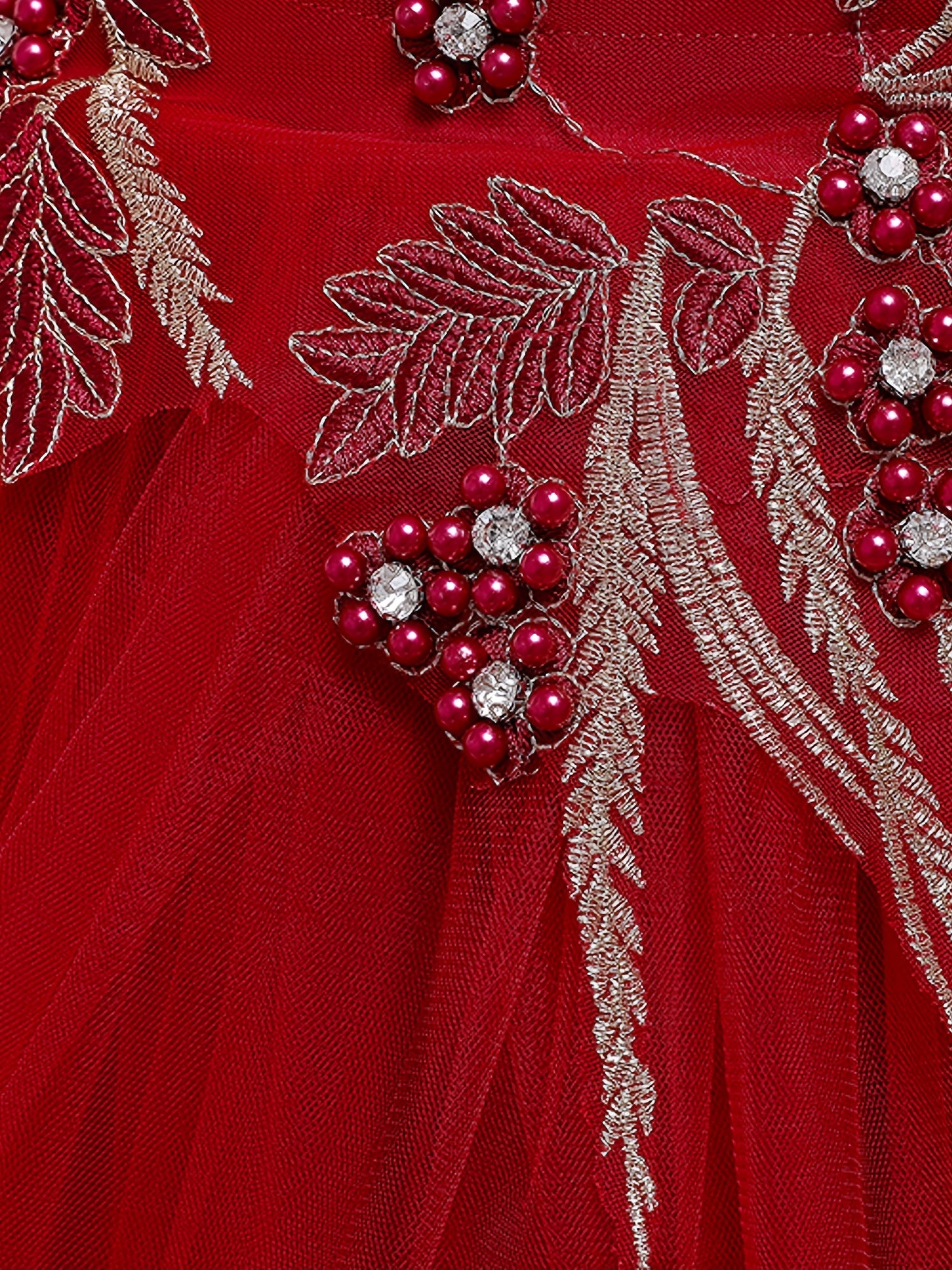 Girls Mesh Flower Embroidered Princess Dress with Fly Sleeve for Party