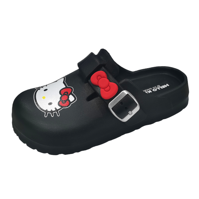 Unisex EVA Clog Slippers Black Indoor Outdoor Water Shoes with Cartoon Bow
