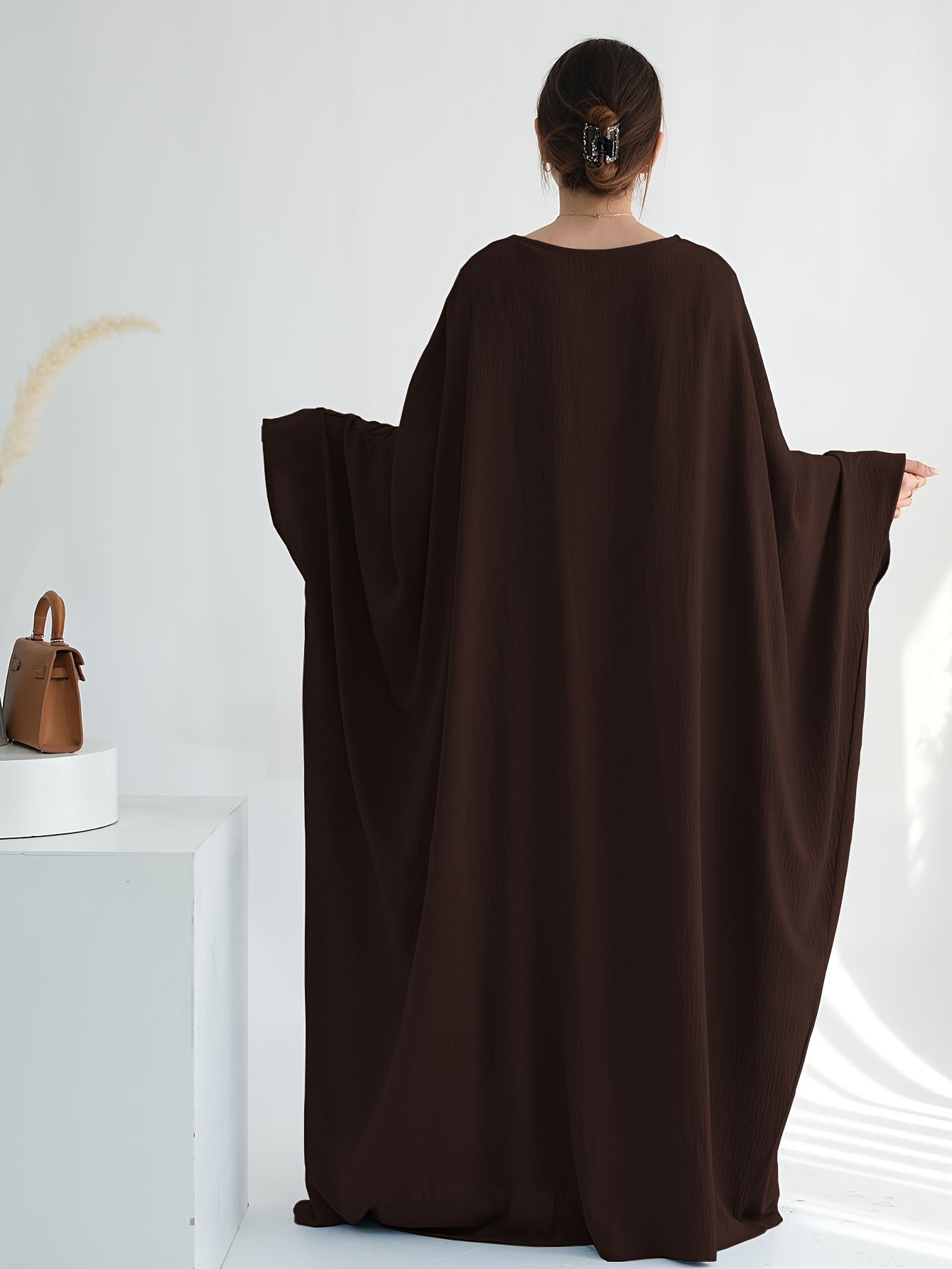 Women's Plus Size V-Neck Batwing Maxi Dress Loose Fit Flowy Solid Color