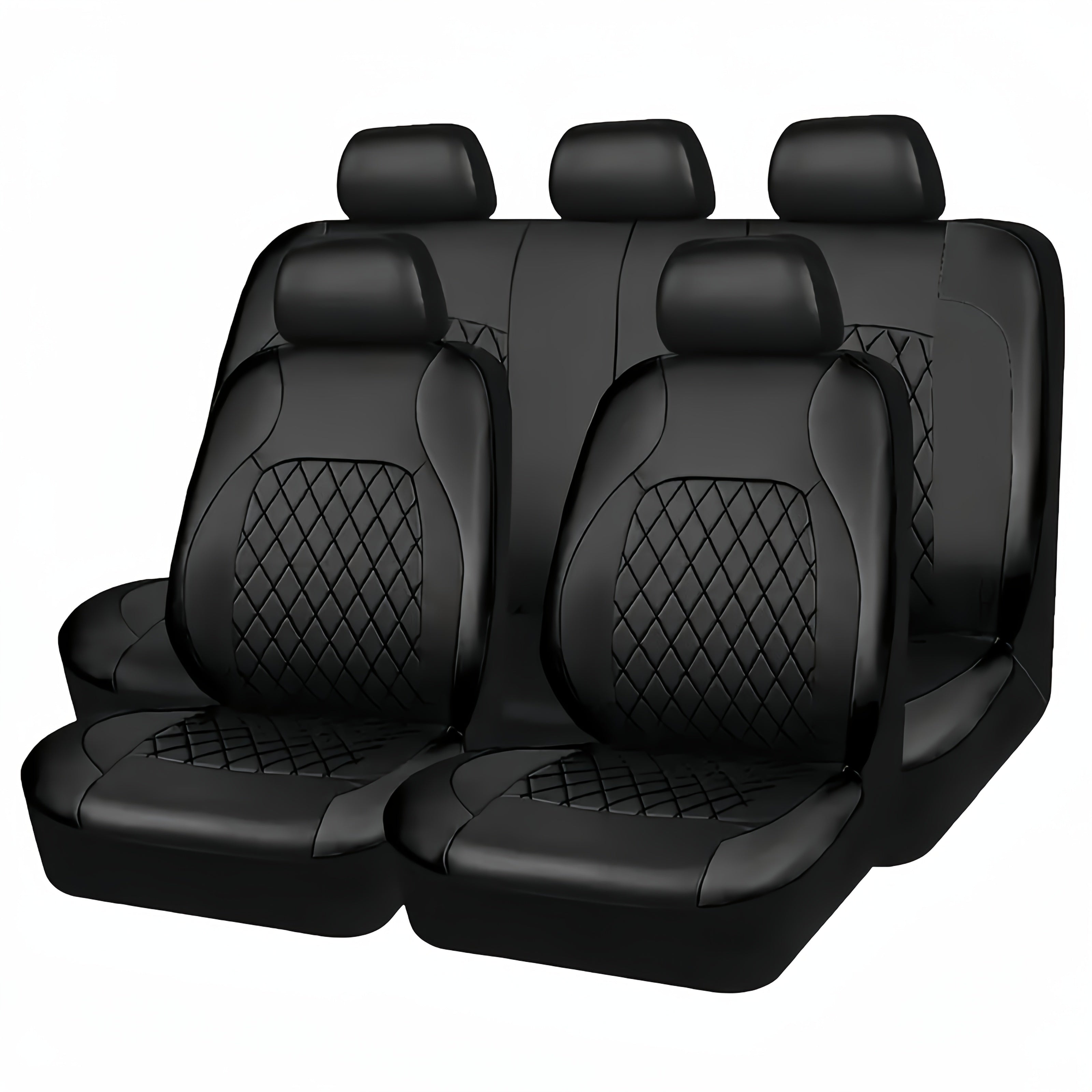 Universal PU Leather Car Seat Covers Full Set Breathable Airbag Compatible Fits Cars Trucks SUVs