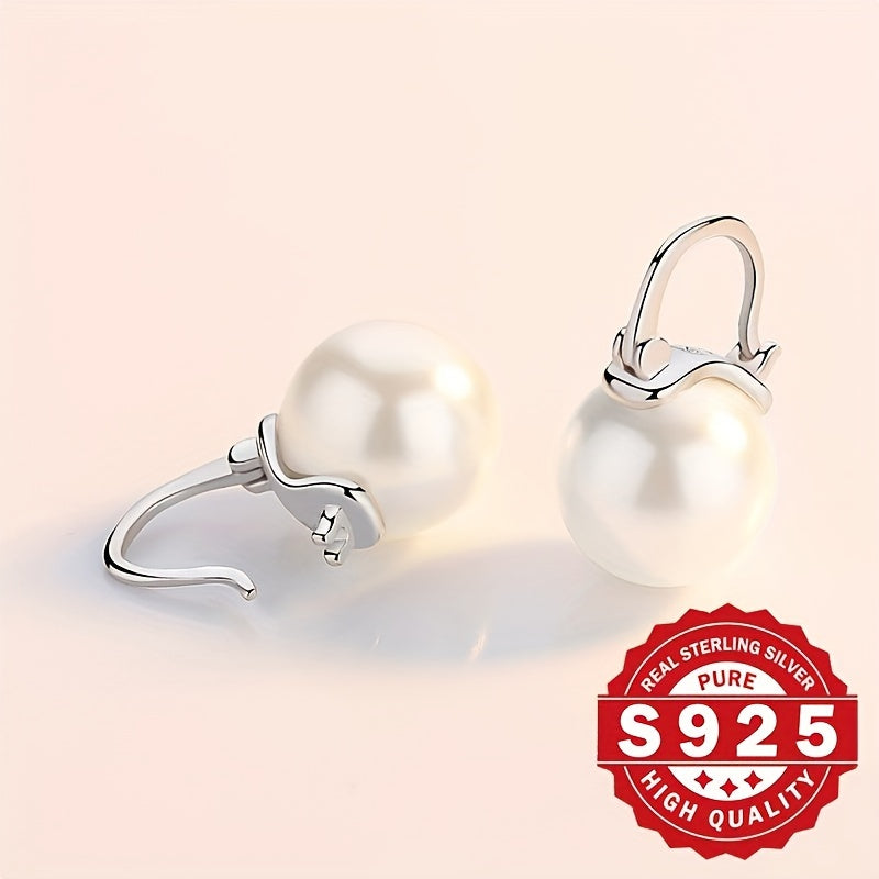 Sterling Silver Ladies Earrings with Shell Pearl Arches for Weddings and Gifts