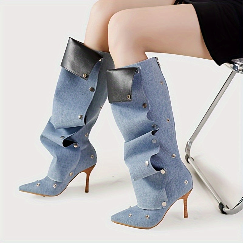 Women's High Heel Stack Boots Pointed Toe Zipper Casual All-Season