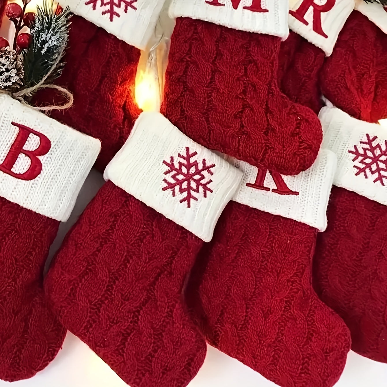 Knitted Christmas Stocking with Letter Design for Tree Decor and Holiday Gifts