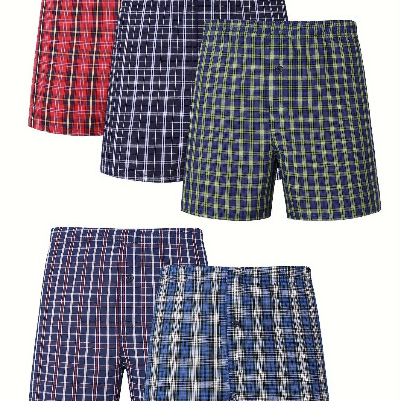 Men's Cotton Boxer Shorts Set 5 Pack Oversized Loose Fit Striped Plus Size