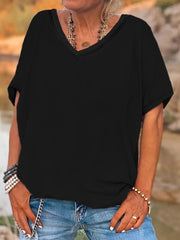 Camiseta de mujer de talla grande con escote en V, casual, de manga corta, ligera y transpirable